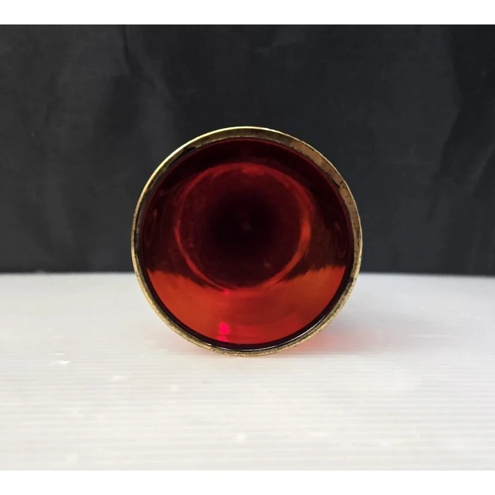 Venetian Ruby Red Wine Glass Vase Gold Gilt Enamel Floral Design Pedestal 7.25" - Picture 9 of 12
